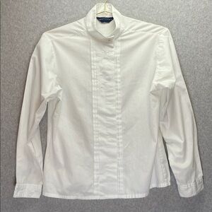 Nantucket Vintage Rare Tuxedo Formal Floral Embroidered White High Collar Top